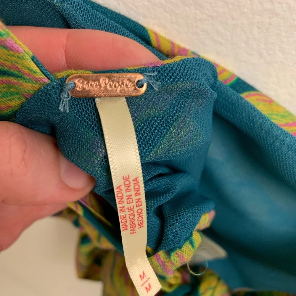 Free People Floral Tie Back Crop Top Tank Top Medium Green Pink Boho Sleevless - Picture 4 of 8